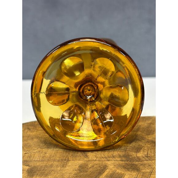 Vtg Viking Glass Amber Swung Bud Vase 6 Petal Footed Ribbed Gold Art Glass 14.5” - Picture 7 of 7